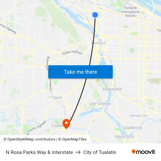 N Rosa Parks Way & Interstate to City of Tualatin map