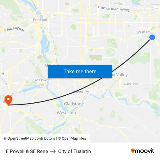 E Powell & SE Rene to City of Tualatin map