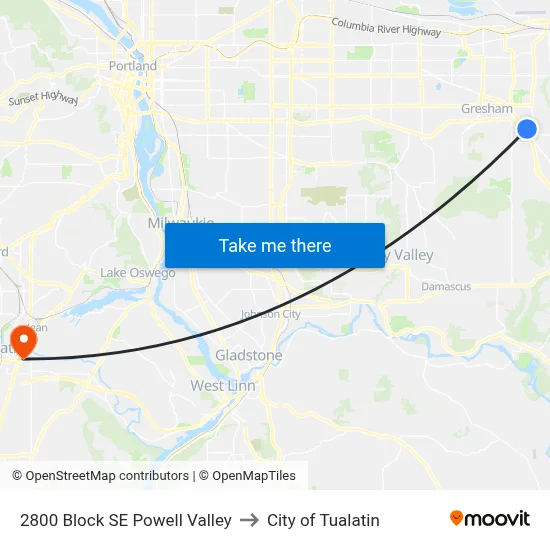 2800 Block SE Powell Valley to City of Tualatin map