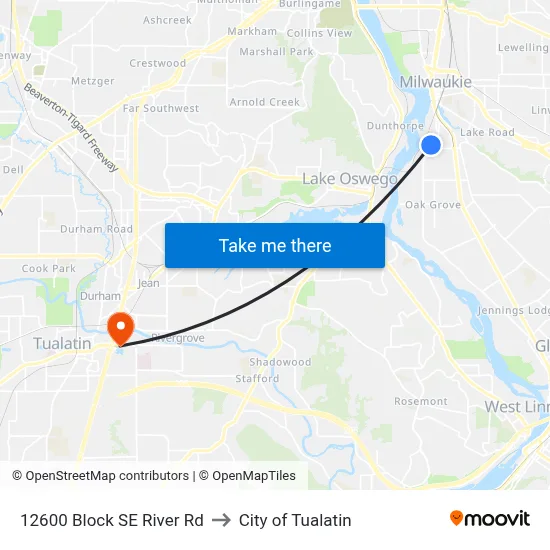 12600 Block SE River Rd to City of Tualatin map