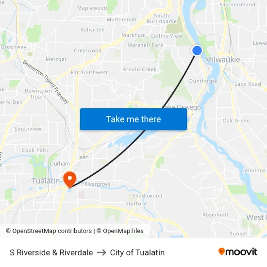 S Riverside & Riverdale to City of Tualatin map