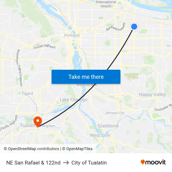NE San Rafael & 122nd to City of Tualatin map