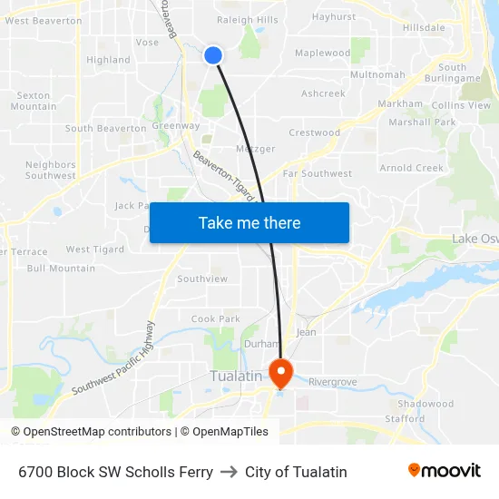 6700 Block SW Scholls Ferry to City of Tualatin map