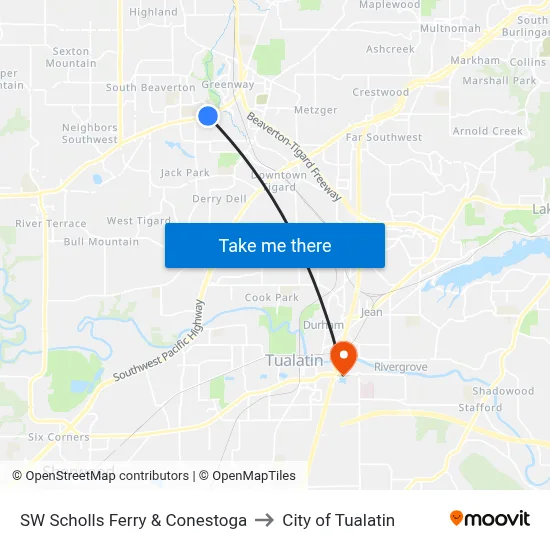 SW Scholls Ferry & Conestoga to City of Tualatin map