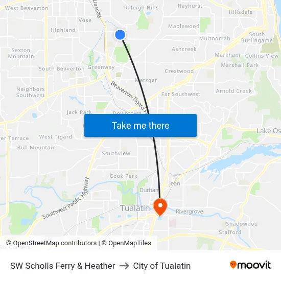 SW Scholls Ferry & Heather to City of Tualatin map