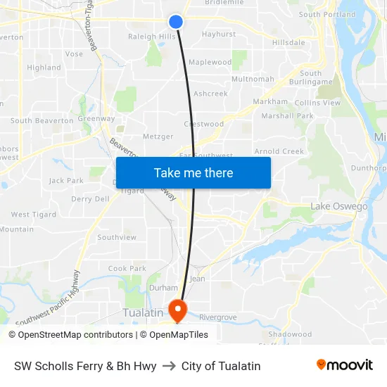 SW Scholls Ferry & Bh Hwy to City of Tualatin map