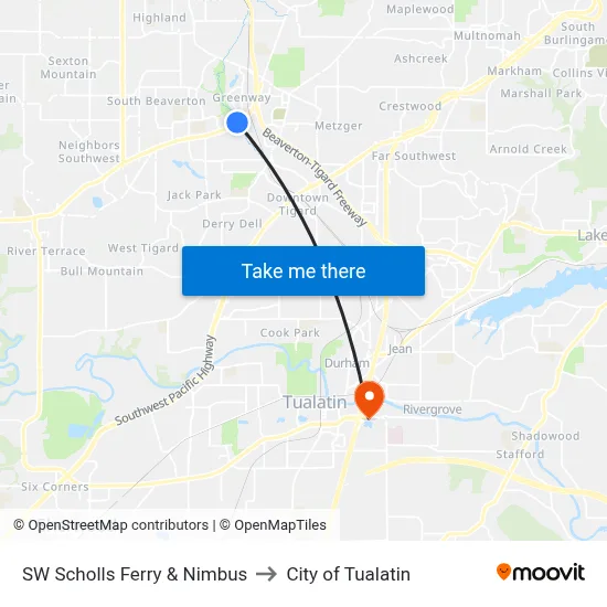 SW Scholls Ferry & Nimbus to City of Tualatin map