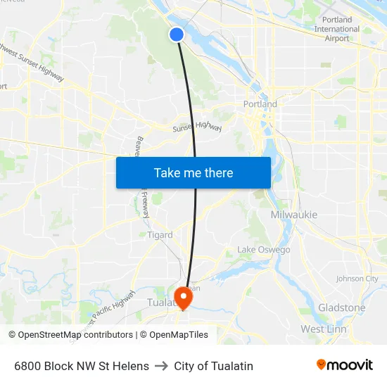6800 Block NW St Helens to City of Tualatin map