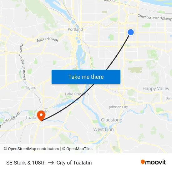 SE Stark & 108th to City of Tualatin map