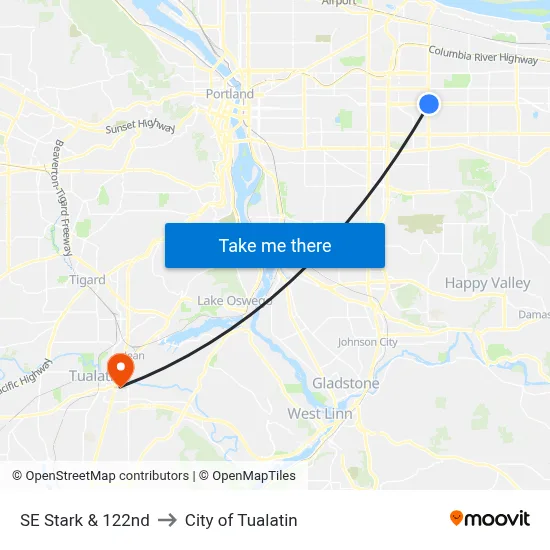 SE Stark & 122nd to City of Tualatin map