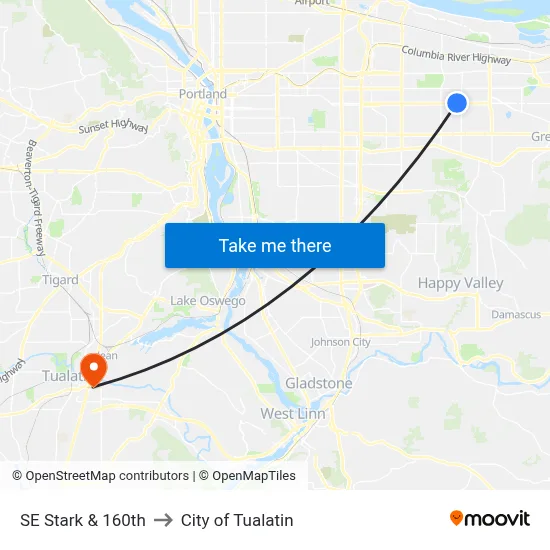 SE Stark & 160th to City of Tualatin map