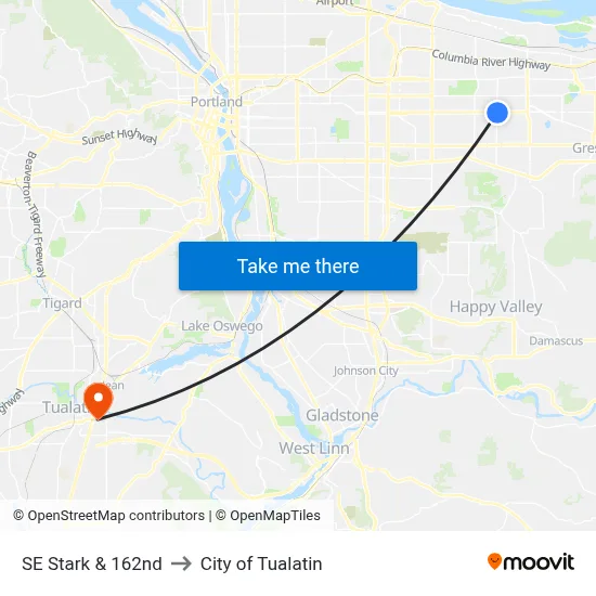 SE Stark & 162nd to City of Tualatin map