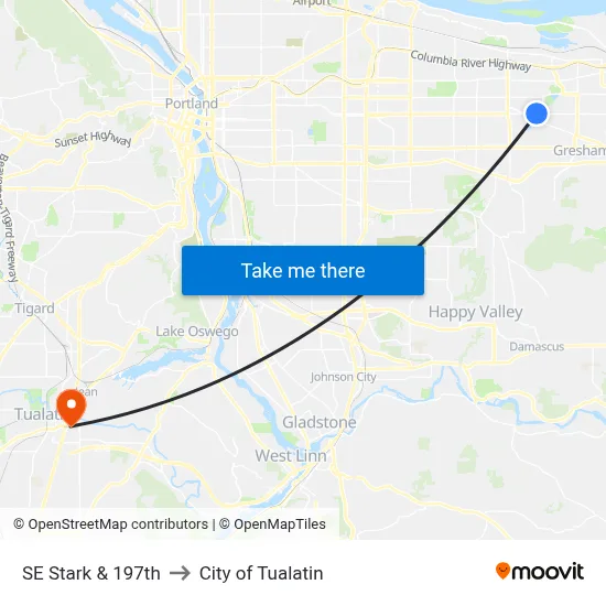 SE Stark & 197th to City of Tualatin map