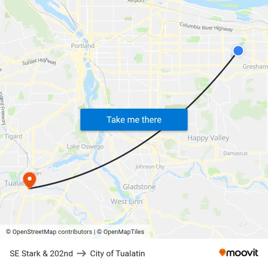 SE Stark & 202nd to City of Tualatin map