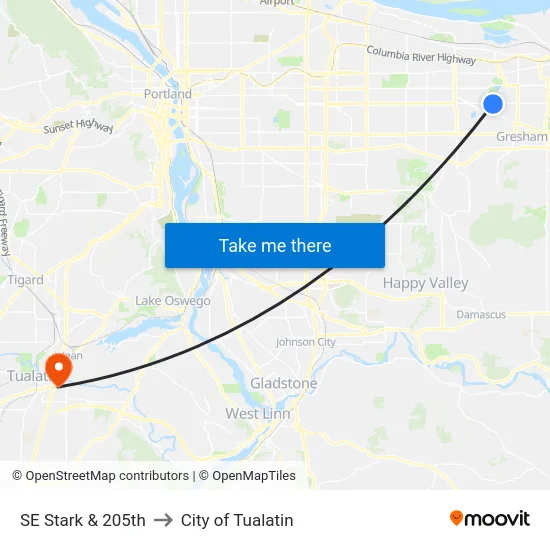 SE Stark & 205th to City of Tualatin map