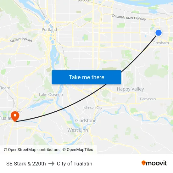 SE Stark & 220th to City of Tualatin map