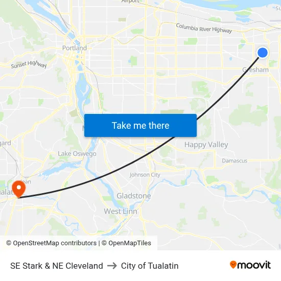 SE Stark & NE Cleveland to City of Tualatin map