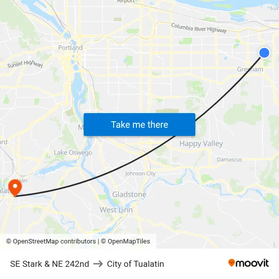 SE Stark & NE 242nd to City of Tualatin map