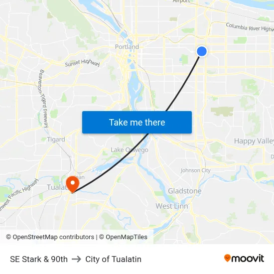 SE Stark & 90th to City of Tualatin map