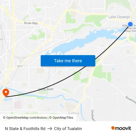 N State & Foothills Rd to City of Tualatin map