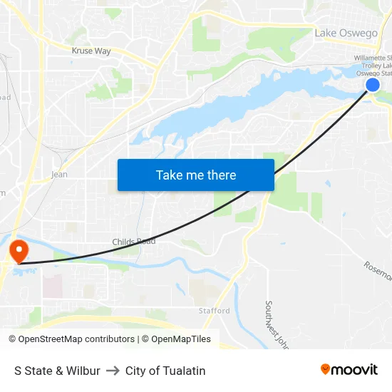 S State & Wilbur to City of Tualatin map