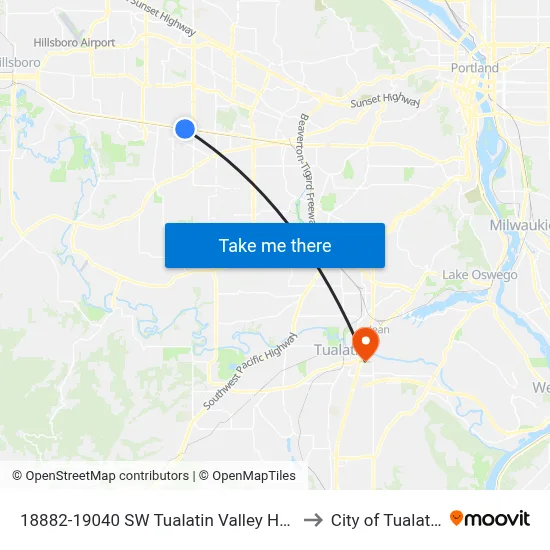 18882-19040 SW Tualatin Valley Hwy to City of Tualatin map