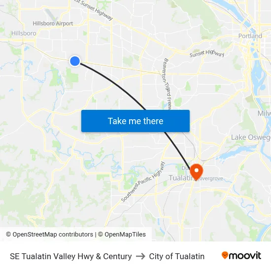 SE Tualatin Valley Hwy & Century to City of Tualatin map