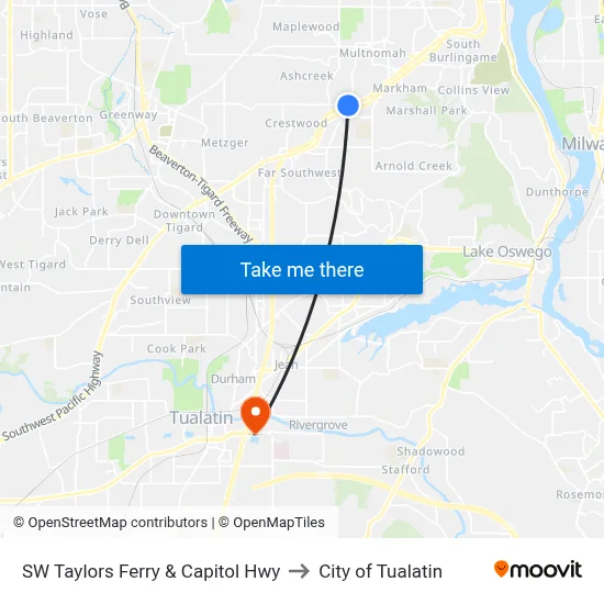 SW Taylors Ferry & Capitol Hwy to City of Tualatin map