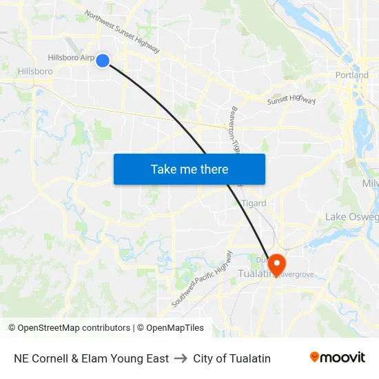 NE Cornell & Elam Young East to City of Tualatin map