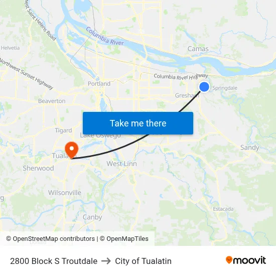 2800 Block S Troutdale to City of Tualatin map