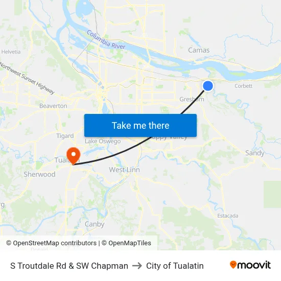S Troutdale Rd & SW Chapman to City of Tualatin map
