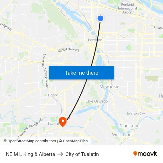NE M L King & Alberta to City of Tualatin map