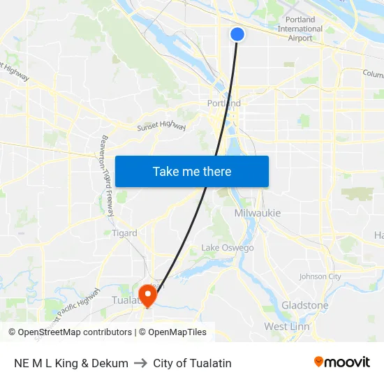 NE M L King & Dekum to City of Tualatin map