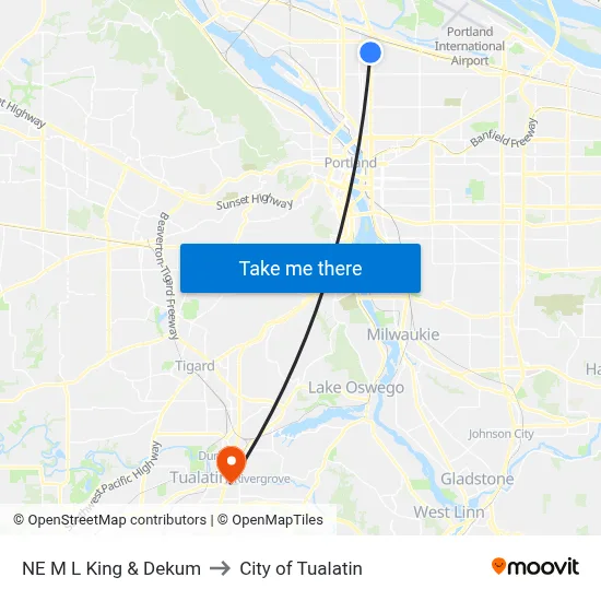 NE M L King & Dekum to City of Tualatin map
