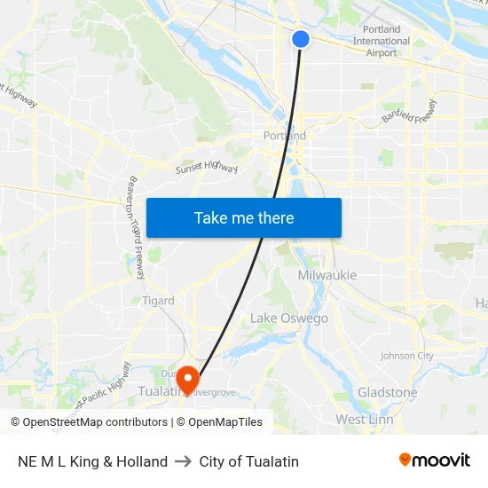 NE M L King & Holland to City of Tualatin map