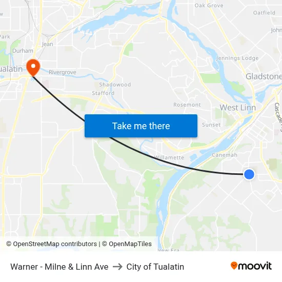 Warner - Milne & Linn Ave to City of Tualatin map