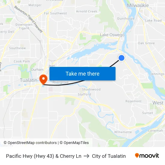 Pacific Hwy (Hwy 43) & Cherry Ln to City of Tualatin map