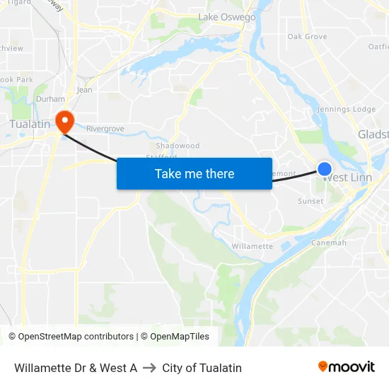 Willamette Dr & West A to City of Tualatin map