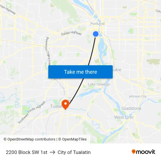 2200 Block SW 1st to City of Tualatin map