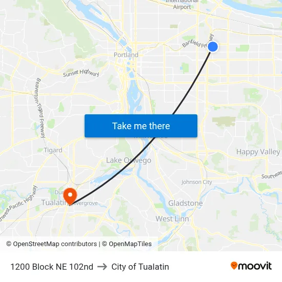 1200 Block NE 102nd to City of Tualatin map