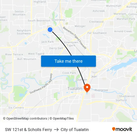 SW 121st & Scholls Ferry to City of Tualatin map