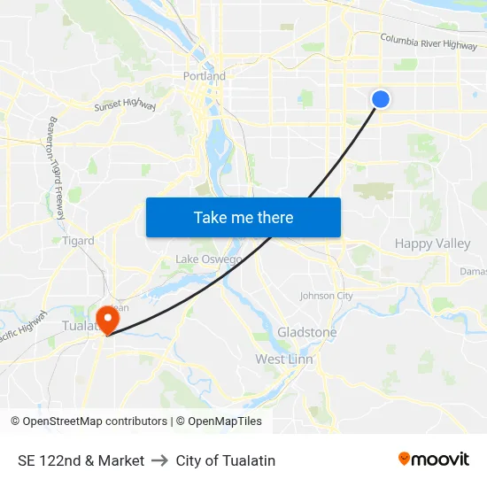 SE 122nd & Market to City of Tualatin map
