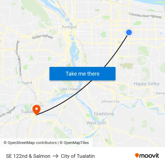SE 122nd & Salmon to City of Tualatin map
