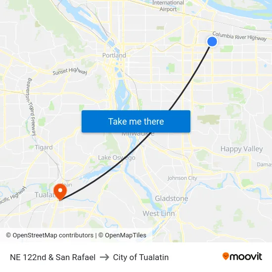 NE 122nd & San Rafael to City of Tualatin map