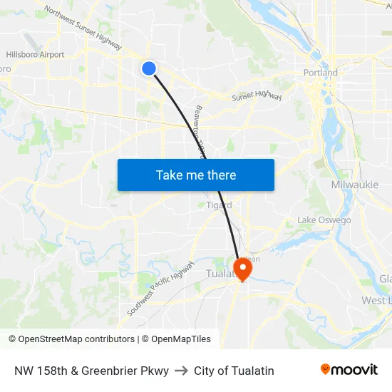 NW 158th & Greenbrier Pkwy to City of Tualatin map