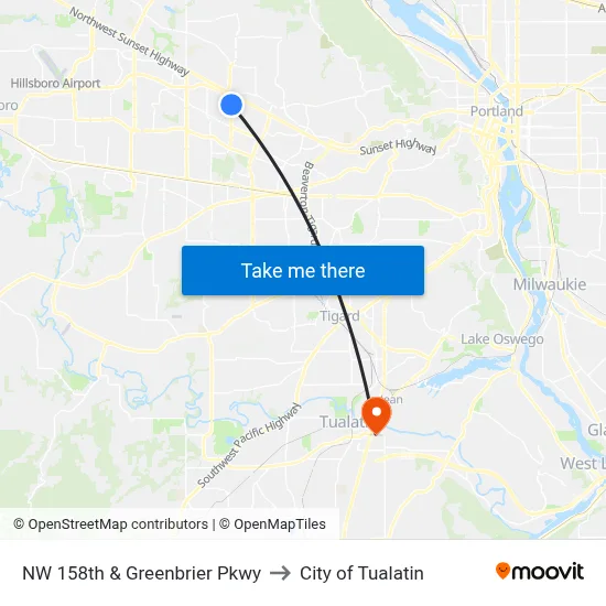 NW 158th & Greenbrier Pkwy to City of Tualatin map