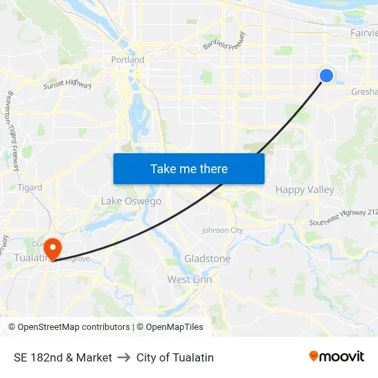 SE 182nd & Market to City of Tualatin map