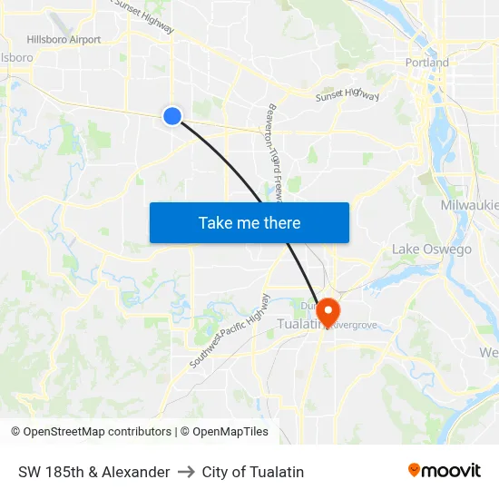 SW 185th & Alexander to City of Tualatin map