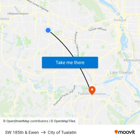 SW 185th & Ewen to City of Tualatin map