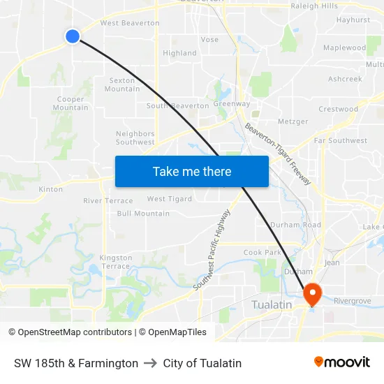 SW 185th & Farmington to City of Tualatin map